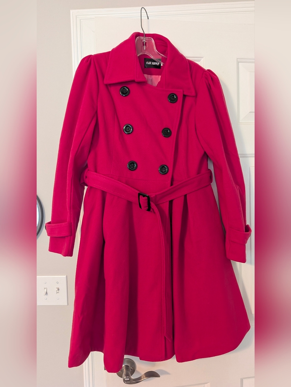 Women's Double-Breasted Pink Wool Coat with Belt